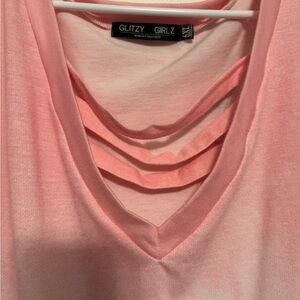 Pink Sleeveless Cowl Neck Cut Out T-Shirt